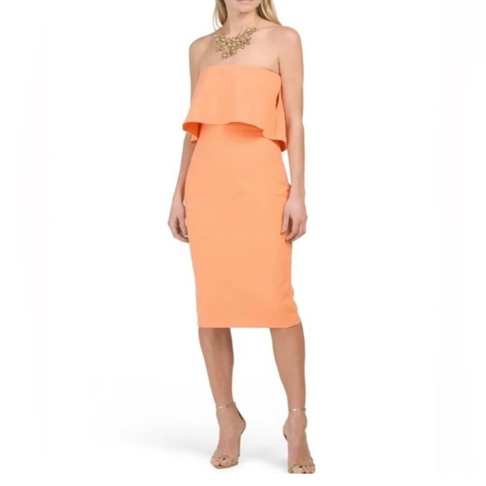Likely Driggs Coral Pink Midi Strapless Dress